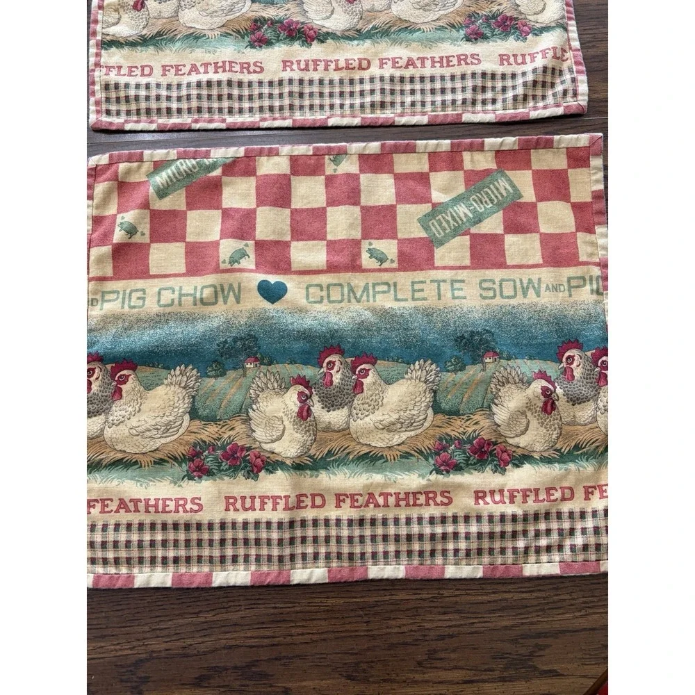 Vintage Feed Sack Style Farmhouse Placemats Set If 4 Rooster Bunny Cottagecore